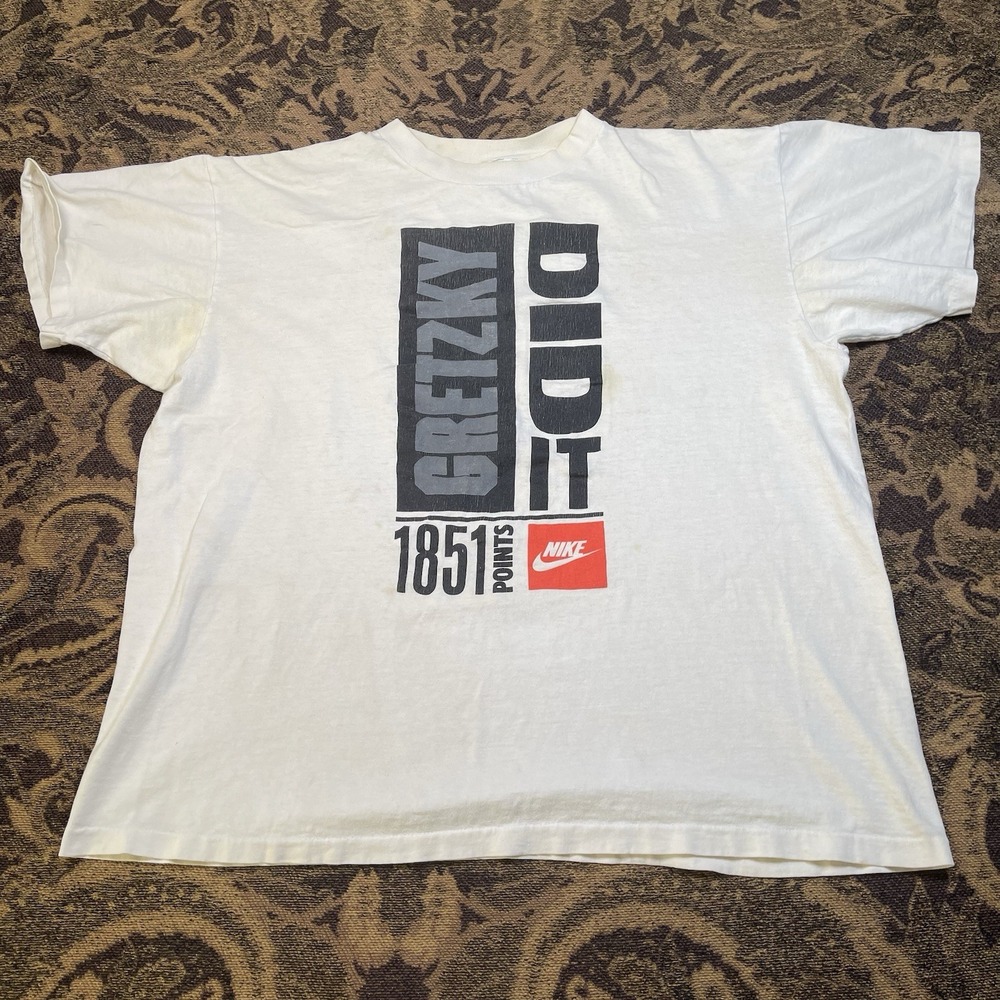 Vtg 80s Nike Wayne Gretzky 1851 Points White T Shirt Mens Size Large Boxy